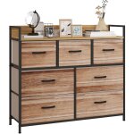 Homcom ? commode 7 tiroirs pliables en tissu non tiss� ? structure acier noir ? plateau mdf ? dimensions ...