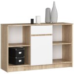 Commode akord b17 chne sonoma 120 cm 1 porte 1 tiroir faade blanche 6 tagres 120x40x77 cm
