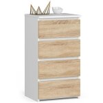 Akord - commode cl4 blanche 40 cm 4 tiroirs fa�ade ch�ne sonoma 40x35x74 cm