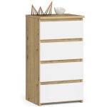Commode akord cl4 ch�ne artisan 40 cm 4 tiroirs fa�ade blanche 40x35x74 cm