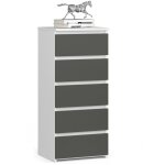 Akord - commode cl5 blanche 40 cm 5 tiroirs faade gris graphite 40x35x92 cm