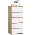 Akord - commode cl5 chne sonoma 40 cm 5 tiroirs faade blanche 40x35x92 cm