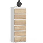 Commode akord cl6 blanche 40 cm 6 tiroirs fa�ade ch�ne sonoma 40x35x109 cm