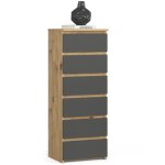 Commode akord cl6 ch�ne artisan 40 cm 6 tiroirs fa�ade gris graphite 40x35x109 cm