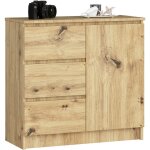 Akord - commode jerry chne artisan 80 cm 1 porte 3 tiroirs faade chne artisan 2 tagres 80x35x77 ...