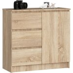 Akord - commode jerry chne sonoma 80 cm 1 porte 3 tiroirs faade chne sonoma 2 tagres 80x35x77 cm ...