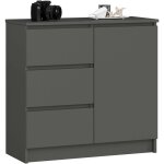Akord - commode jerry gris graphite 80 cm 1 porte 3 tiroirs fa�ade gris graphite 2 �tag�res 80x35x77 ...