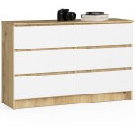 Akord - commode k120 ch�ne artisan 120 cm 6 tiroirs fa�ade blanche 120x40x77 cm