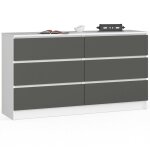 Commode akord k140 blanche 138 cm 6 tiroirs fa�ade gris graphite 138x40x77 cm