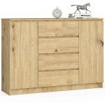 Akord - commode k140 ch�ne artisan 138 cm 2 portes 4 tiroirs fa�ade ch�ne artisan 4 �tag�res 138x40x99 ...