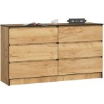 Akord - commode k140 ch�ne craft 138 cm 6 tiroirs fa�ade ch�ne craft 138x40x77 cm
