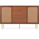 Commode en bois massif, buffet en rotin pour salon chambre, pieds en mtal, noyer, avec 6 tiroirs, 120 ...