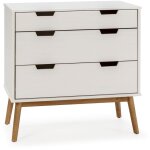 Commode baku 3 tiroirs couleur blanc, 80 cm longueur