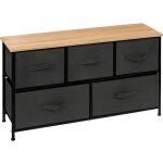 Commode basse , meuble de rangement avec 5 tiroirs coloris gris fonc, naturel - longueur 100 x profondeur ...