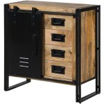 Massivmoebel24 - commode en bois de manguier 90x45x90 laqu� naturel clair / m�tal noir blackburn 108
