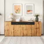 Wishdor - commode, buffet bahut avec 4 portes et 2 tiroirs, blanc