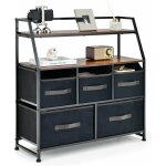 Commode chambre 5 tiroirs en tissu, meuble de rangement industriel avec 2 tagres, kit anti - basculement ...