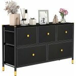 Commode chambre, commode chambre adulte 5 tiroirs en cuir pu et tissu pliable, cadre en métal, chiffonnier ... Commode chambre, commode chambre adulte 5 tiroirs en cuir pu et tissu pliable, cadre en métal, chiffonnier ...