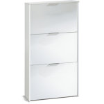 Commode � chaussures en bois de 3 portes coloris blanc brillant - dim : 113 x 60 x 22 cm - pegane -