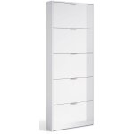 Pegane - commode à chaussures en bois de 5 abattants coloris blanc brillant - dim : h 180 x l 70 x p ... Pegane - commode à chaussures en bois de 5 abattants coloris blanc brillant - dim : h 180 x l 70 x p ...