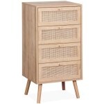 Sweeek - commode chiffonnier 4 tiroirs effet bois et cannage