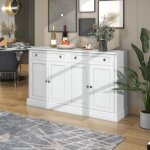 Wishdor - buffet salon, buffet blanc clair avec 2 tiroirs avec 4 portes, pour salle � manger et salon, ...