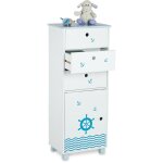 Relaxdays - commode pour enfants, design maritime, 3 tiroirs et 1 placard, étagère chambre, hlp 105x42x30 ... Relaxdays - commode pour enfants, design maritime, 3 tiroirs et 1 placard, étagère chambre, hlp 105x42x30 ...