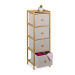 Commode �troite, hlp : 94 x 31 x 30 cm, 4 tiroirs en tissu, chambre, salon, bambou & tissu, beige / nature ...