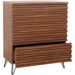 Commode hwc - m49, buffet armoire highboard, design 3d 3 tiroirs bois massif mangue m�tal 94x80x45cm ...