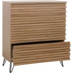 Commode hwc - m49, buffet armoire highboard, design 3d 3 tiroirs bois massif mangue m�tal 94x80x45cm ...