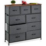 Commode, hxlxp: 100x100x30 cm, mtal, effet bois, 9 tiroirs tissu, bahut, buffet moderne, plusieurs couleurs ...