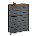 Commode, hxlxp: 120x85, 5x30 cm, mtal, effet bois, 10 tiroirs tissu, bahut, buffet moderne, plusieurs ...