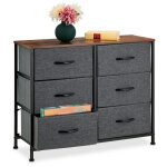 Commode, hxlxp : 63x80x30 cm, m�tal, effet bois, 6 tiroirs, tissu, surface, buffet moderne, plusieurs ...