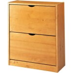 Pegane - commode meuble � chaussures avec 2 portes rabattables en pin massif coloris miel - longueur ...