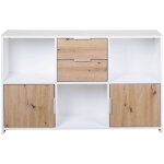 Commode, meuble de rangement avec 2 portes et 2 tiroirs coloris chne artisan / blanc - longueur 120 ...