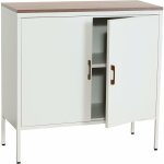 D�coshop26 - commode meuble de rangement bureau buffet 2 portes m�tal 90x90x40cm m�lamin� blanc plateau ...