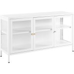 Commode moderne en acier �tag�res avec 3 portes verre s�curit� blanc newport
