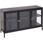 Beliani - commode moderne en acier tagres avec 3 portes verre scurit noir newport
