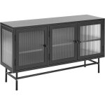 Beliani - commode moderne acier verre cannel� 3 portes �tag�res r�glables noir devon