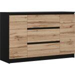 Commode : noir mat / ch�ne wotan, 120 � 78 � 39 cm, 2 portes, 3 tiroirs