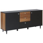 Commode noire et bois fonc avec 2 compartiments  portes et 3 tiroirs spacieux pour chambre ou salon ...