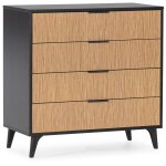 Commode de nuit denis 4 tiroirs couleur noir / bois