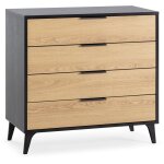 Vs venta - stock ? commode de nuit 4 tiroirs en m�lamine noir et ch�ne ? dimensions 80x40x76 cm ? guides ...