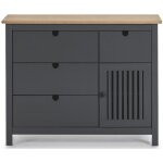 Commode en pin massif d�cor cir� gris anthracite et ch�ne, meuble de rangement - longueur 100 x profondeur ...