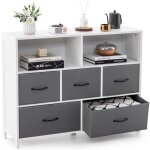 Costway commode rangement 5 tiroirs, chiffonnier avec 2 grands compartiments, tiroirs en tissu pliables, ...