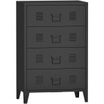 Commode styl�e meuble de rangement pratique m�tallique avec 4 tiroirs acier 92 x 80 x 40 cm noir