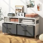 Commode en tissu � 2 tiroirs amovibles - commode de rangement avec 2 compartiments ouverts - cadre en ...