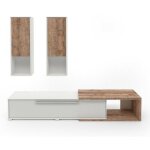 Composition de 3 meubles harlem - 2 meubles suspendus et 1 meuble tv - blanc et ch�ne
