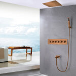 Composition de douche thermostatique avec ciel de pluie led et chromoth�rapie - 80x60 cm - or rose bross� ...