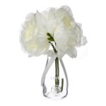 Composition florale & vase '3 pivoines' verre 25cm transparent